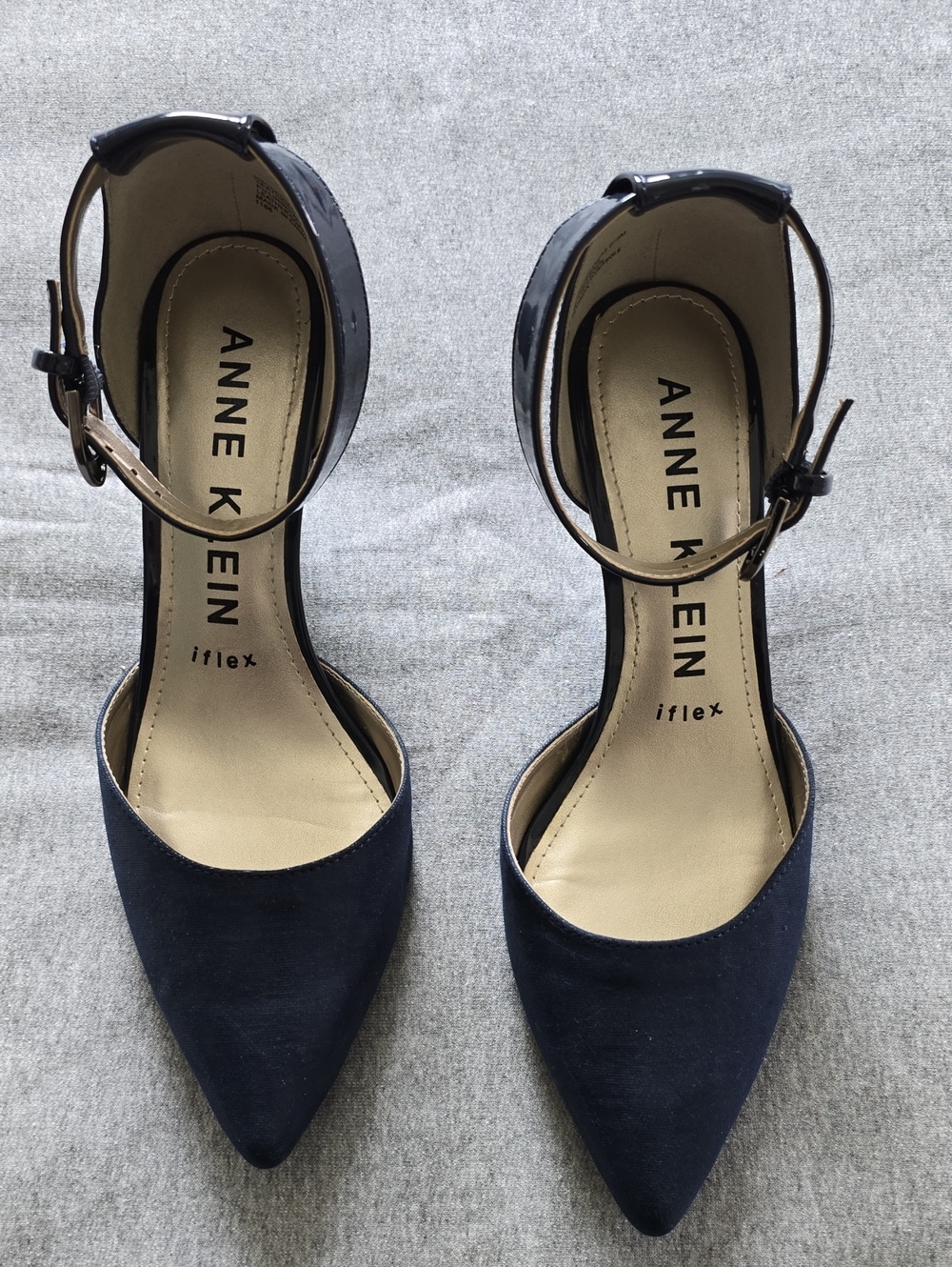 Anne Klein Navy Pointed-Toe Ankle-Strap Pumps with Buckle
